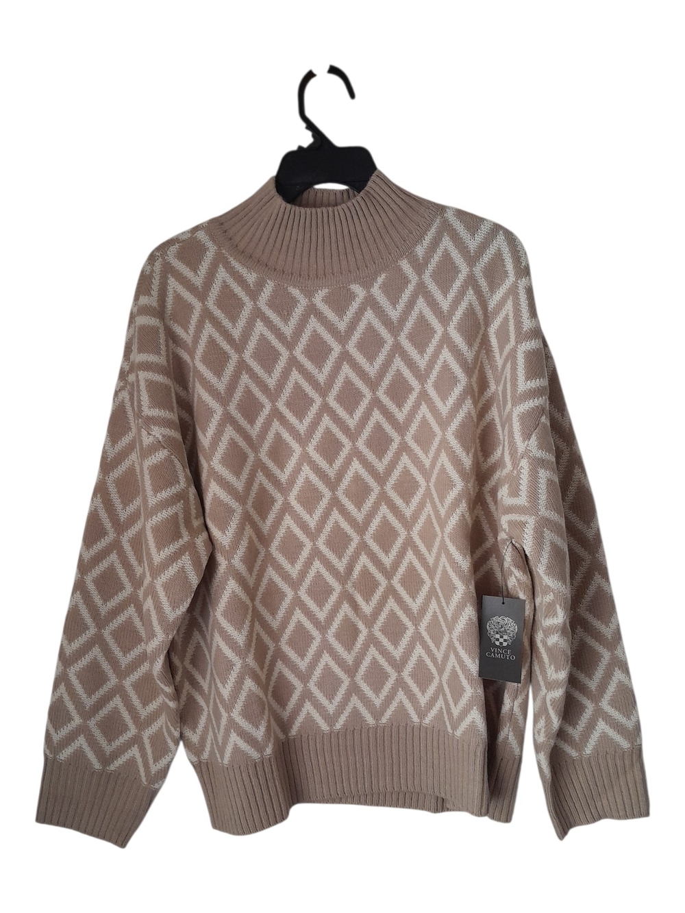 Vince Camuto Tan Diamond Pattern Turtleneck Sweater Large - Picture 3 of 12